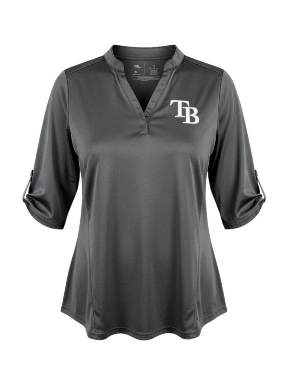 Antigua Womens Gray Tampa Bay Logo 3/4 Sleeve Button Polo Shirt S